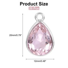 20PCS 12x20mm Alloy Glass Crystal Teardrop Charm Pink
