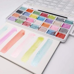 Metallic Watercolor Paint Set 28 Glitter Colors Semi-Moist Pearlescent
