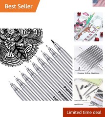 Professional Quality Black Fine Line Pens – 9 Pack, Water & Fade Resistant