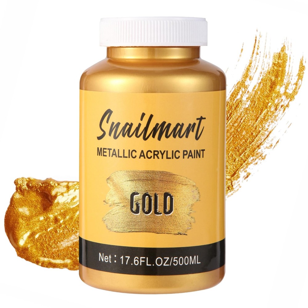 500ml Acrylic Paint Metallic Gold with 1 Brushes,Gold Leaf Paint for Art Pain…
