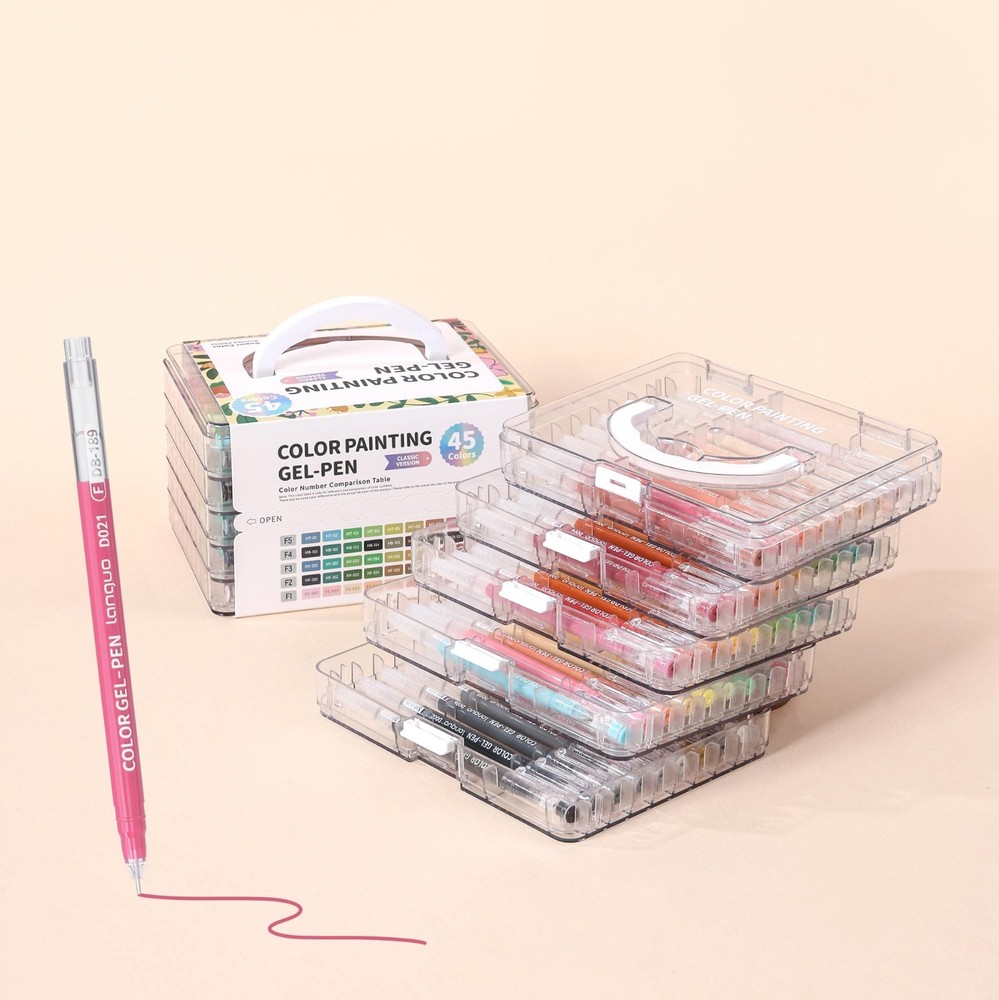 45 Colors Quick Dry Fine Point Gel Pens Set for Adult Coloring, Drawing & Crafts