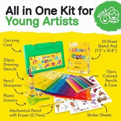 Drawing Stencil Kit for Kids, 60 PC Art Set with 370+ Shapes, Sketch Pad, Green