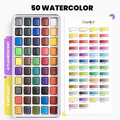 JusArt 50 Colors Watercolor Paint Set,Art Supplies with Metallic Color, Detai…