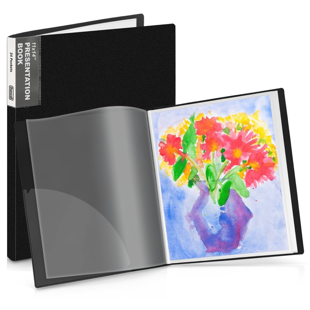 Dunwell 11×14 Binder with Sleeves (Black), 24 Pockets Display 11×14″, Black