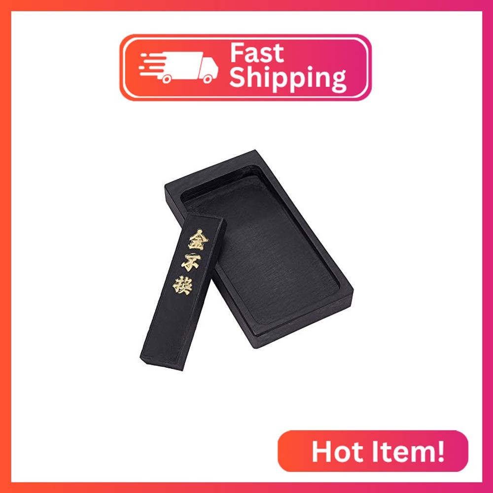 PH PandaHall Chinese Calligraphy Inkstone with Ink Stick Traditional Chinese Ink