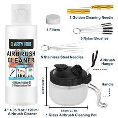 Airbrush Cleaning Kit – 4 x 4.05 oz Cleaner & Glass Pot, Ideal for Water-Based &