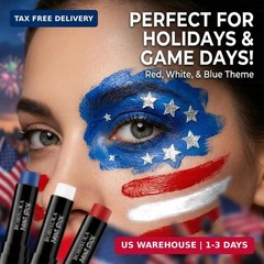BOBISUKA Red White Blue Face Paint Stick Set with 3 Glitter Star Sticker Sheets,