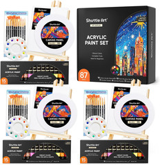 87 Pack Acrylic Painting Kit, Paint Kit with 3 Packs 15-Color Acrylic Paint, 3 W