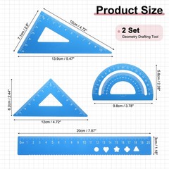 8 Pcs Geometry Drafting Tool, Math Tool Includes 20cm l Ruler, Sky Blue
