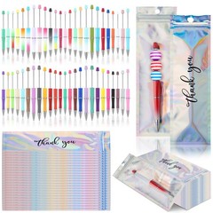 150 Pcs DIY Beadable Pens Kit 50 Plastic Shaft Black Ink Beaded Refills