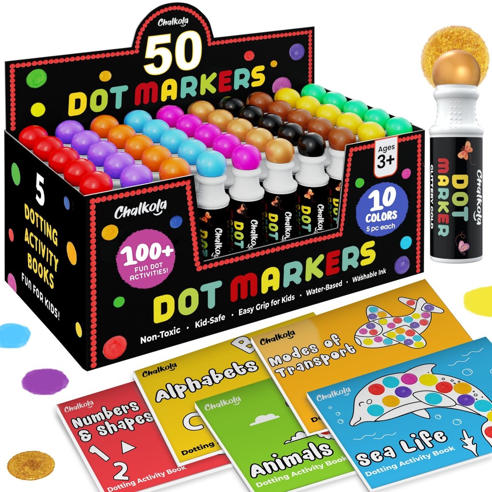 50 Dot Markers Bulk Classroom Pack (10 Colors W/Gold, 5 Activity Books) | Was…