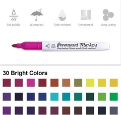 30 Permanent Markers Fine Point Assorted Colors for Coloring Doodling