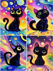 4 Pack 5D Diamond Painting Kits for Adults, Diamond Art A 4PCS HM Black Cat