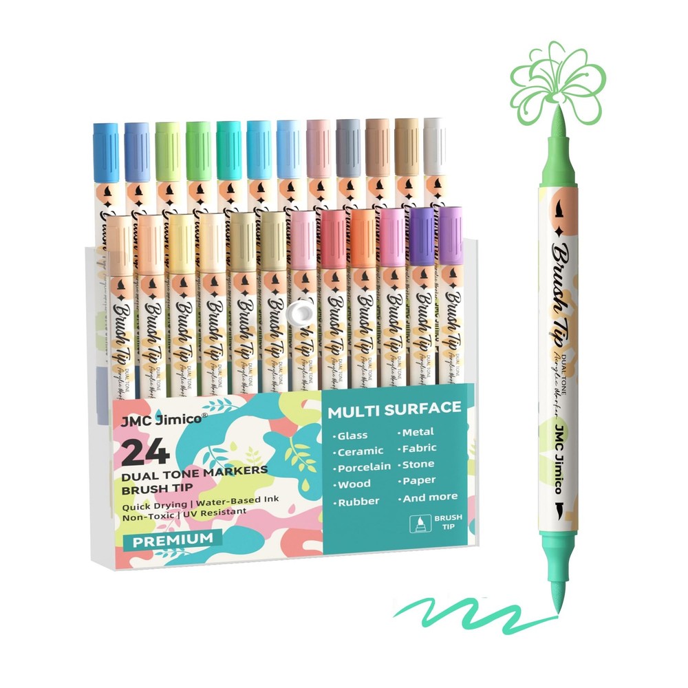Acrylic Paint Markers 48 Colors Dual Tone Brush Tip Multi Surface Art Set