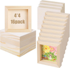 16 Pack Unfinished Craft Wood Boards Panels, 4 X 4 Inch Square Wood Painting