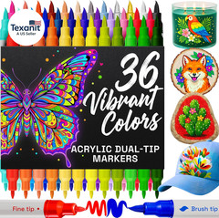 36 Acrylic Paint Markers – Paint Pens for Calligraphy, Brush + Fine Tips – for F