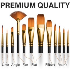 Professional Artist Paint Brush Set of 12 – 12, Black and Bronze