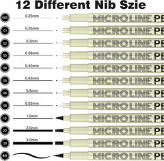 Micro-Pen Fineliner Ink Pens, 12 Pack Black Micro Fine Point Drawing Pens Waterp