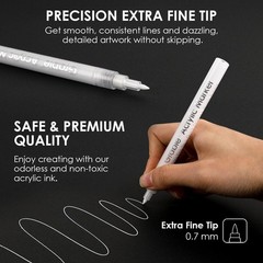6 White Acrylic Paint Markers, 0.7mm Extra Fine Tip Acrylic Paint Pens for Dr…