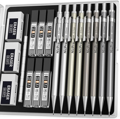 37PCS Art Mechanical Pencil Set, Metal Drafting Pencils 0.5 Mm, 0.7 Mm, 0.9 Mm &