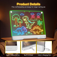 LED Drawing Board for Kids, 17″ Rechargeable Doodle Glow LED Note Board with Col