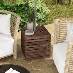 Wooden 2-in-1 Umbrella Table & Storage Box, 2″ Hole, Fits 1.5-1.9″ Poles, Brown