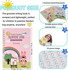 4 Pc Magic Grooved Practice Copybook,Reusable Letter Tracing Books,Handwriting P