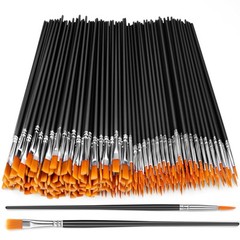 Small Paint Brushes Bulk 200 Pcs Black Nylon Hair Flat Round for Oil Acrylic