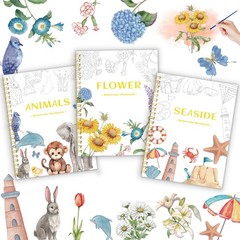 3Pcs Watercolor Workbook – Coloring Book for Beginner, Coloring Books for Adu