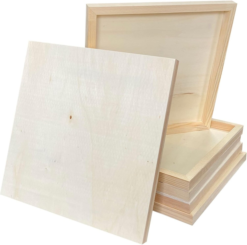 Wood Art Panels 12X12 Unfinished Wooden Canvas Panels 6-Pack Wood Frame for Oil
