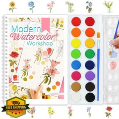 apolyone Watercolor Workbook Adults Flowers 300gsm Paper Brush