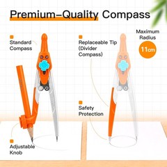 YPLUS Geometry Set for Students, Compass Drawing Tool with Metal Case, Math P…