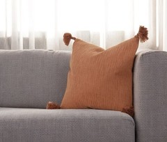 20″ Terra Cotta Cotton Textural Stripe Throw Pillow with Tassels