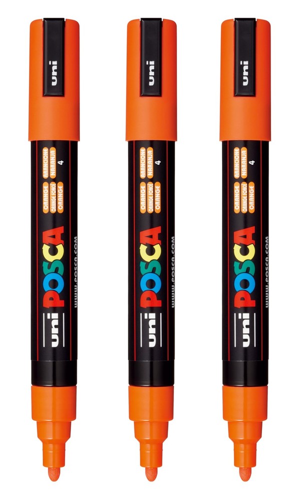 PC-5M Water-Based Paint Markers, Reversible Medium Tip (1.8-2.5mm), Orange, 3…