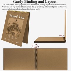 Fuxi Toned Sketchbook 8×10, 60 Sheets Spiral Bound Artist Sketch Pad – Perfec…