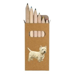 6 x ‘Westie Dog Side View’ Short 85mm Pencils / Coloured Pencil Set (PE00081372)