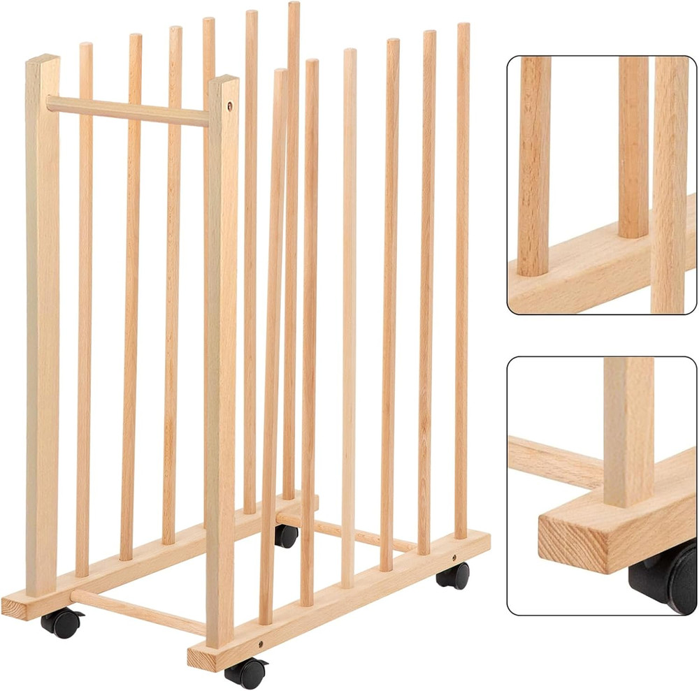 Large Art Drying Rack with Four Caster Wheels and Handle – Solid Wooden Canvas S