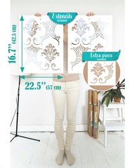 STENCILIT Baroque Wall Stencil – 2 Pack, 16.5×21.5in. Reusable Mylar Stencils