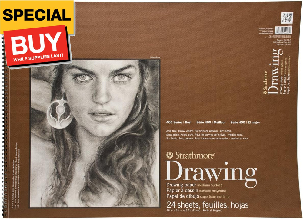 400-8 400 Series Drawing Pad, 18″x24″, Ivory/Cream, 24 Sheets, Medium