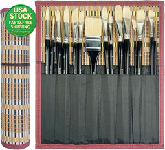 Oil Paint Brush Set 15PCS Natural Hog Bristle Long Handle