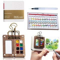 Pocket Artist Mini Watercolor Travel Set Portable Wooden Paint Palette Box Art P