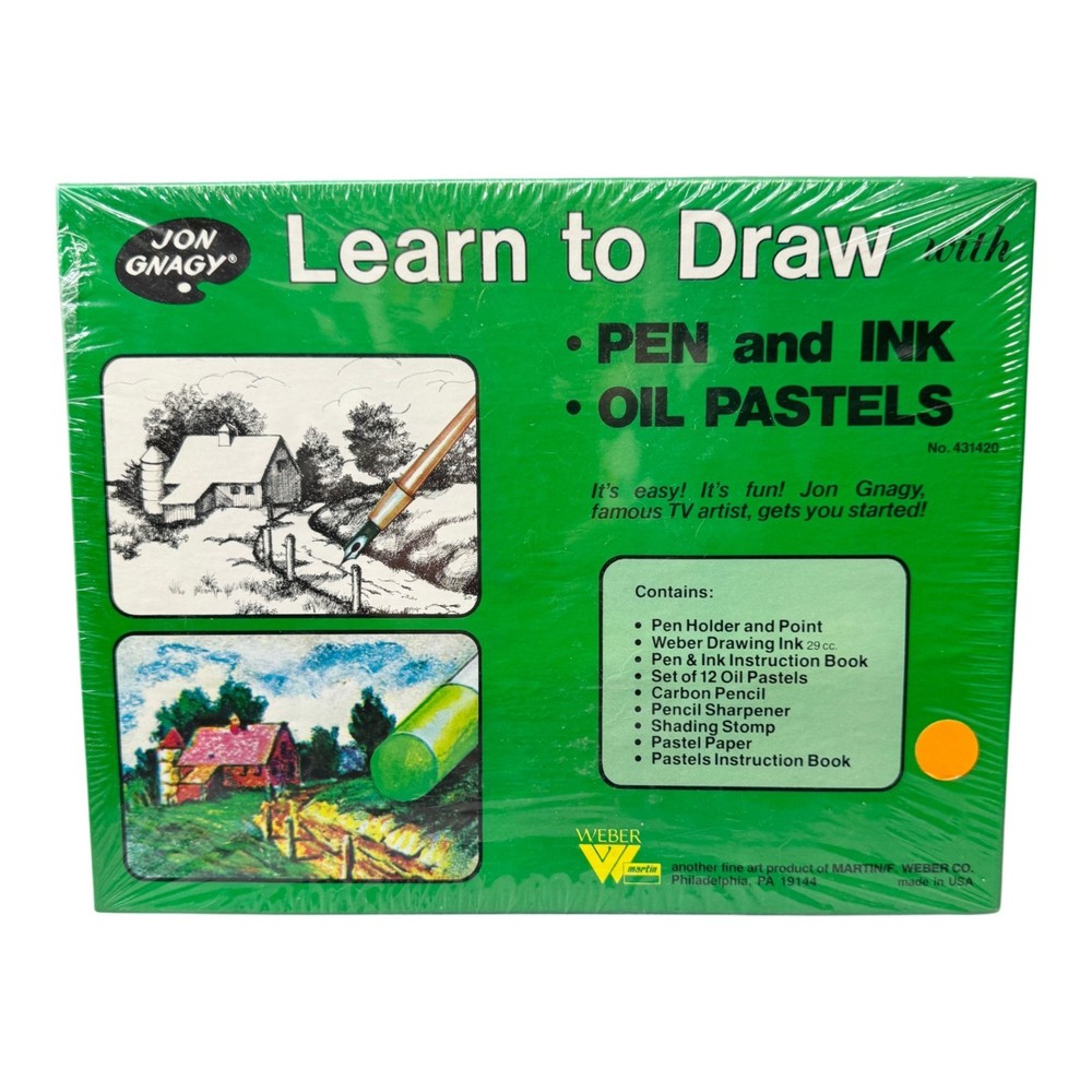 Vintage Jon Gnagy Learn to Draw Kit Sealed Pen Ink Oil Pastels Weber Art Set NOS