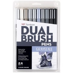 56171 Dual Brush Pen Art Markers, Grayscale, 10-Pack. Blendable, Brush and Fi…