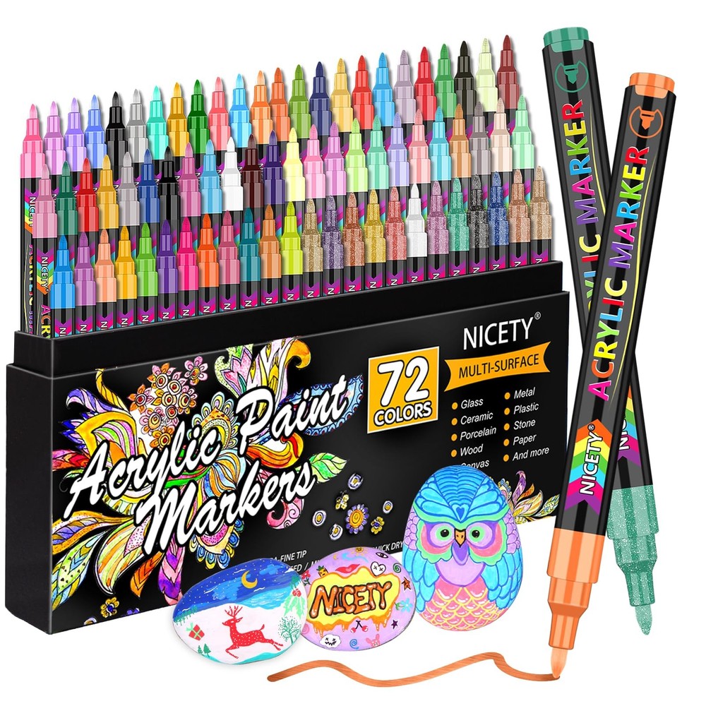 Acrylic Paint Markers 72 Colors 0.7mm Fine Tip – Perfect for Rock Painting