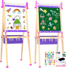 Wooden Art Easel for Kids,Double Sided Adjustable Magnetic Drawing Board | Kids