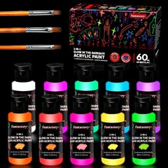Fluorescent Glow in the Dark Paint,60ml /2oz,Neon Colors Glow Acrylic Paints;…