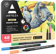 Inkonic Fineliner Pens, Set of 48, 0.4 Mm Fine Tip Markers for Drawing, Journali