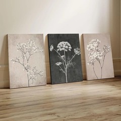 Neutral Floral Wall Art set of 3 Framed Beige Botanical Canvas Prints, Minima…