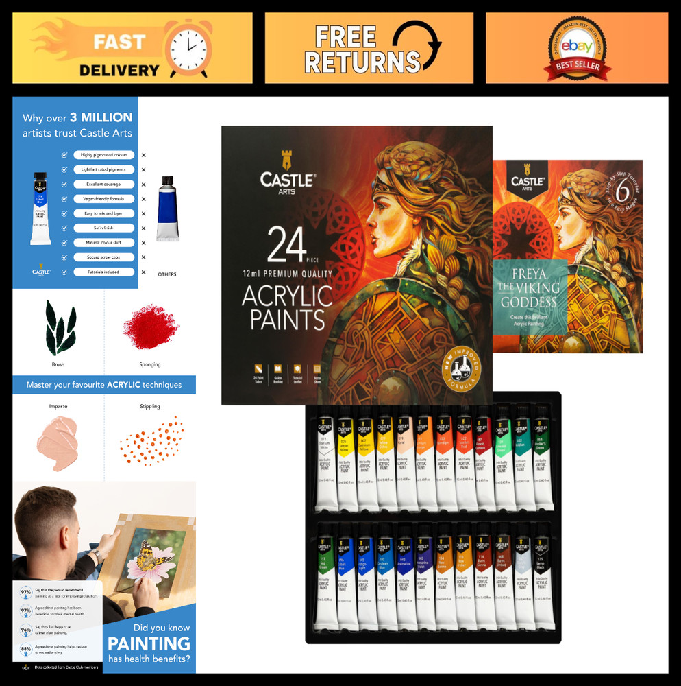 24 Colors 12ML Acrylic Paint Set | Premium Quality for Beginners & Artists | Smo