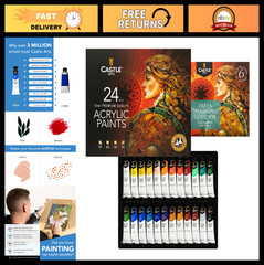 24 Colors 12ML Acrylic Paint Set | Premium Quality for Beginners & Artists | Smo